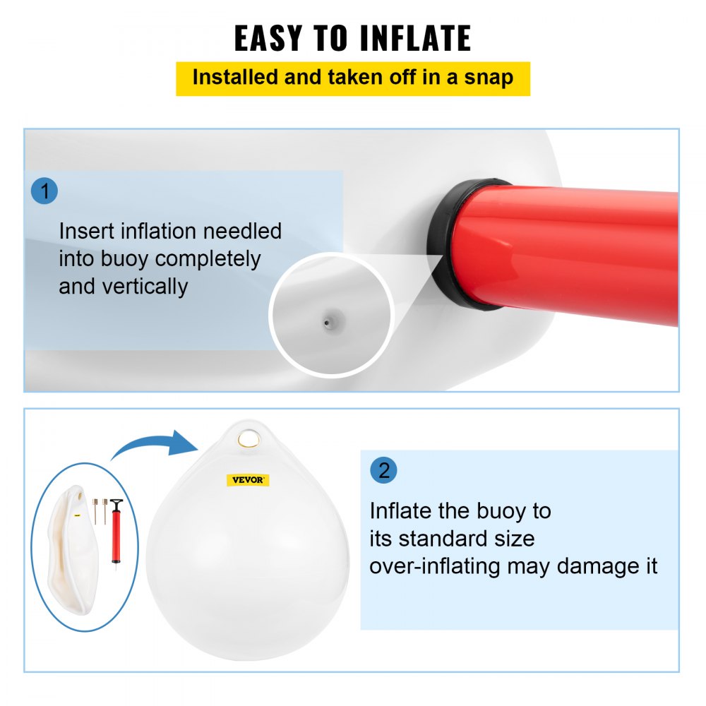 VEVOR Boat Buoy Ball, 27\" Diameter Inflatable Heavy-Duty Marine-Grade Vinyl Marker Buoy, Round Boat Mooring Buoy, Anchoring, Rafting, Marking, Fishing, White