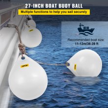 VEVOR Boat Buoy Ball, 27\" Diameter Inflatable Heavy-Duty Marine-Grade Vinyl Marker Buoy, Round Boat Mooring Buoy, Anchoring, Rafting, Marking, Fishing, White