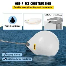 VEVOR Boat Buoy Ball, 27\" Diameter Inflatable Heavy-Duty Marine-Grade Vinyl Marker Buoy, Round Boat Mooring Buoy, Anchoring, Rafting, Marking, Fishing, White