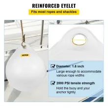 VEVOR Boat Buoy Ball, 27\" Diameter Inflatable Heavy-Duty Marine-Grade Vinyl Marker Buoy, Round Boat Mooring Buoy, Anchoring, Rafting, Marking, Fishing, White