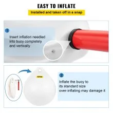 VEVOR Boat Buoy Ball, 27\" Diameter Inflatable Heavy-Duty Marine-Grade Vinyl Marker Buoy, Round Boat Mooring Buoy, Anchoring, Rafting, Marking, Fishing, White