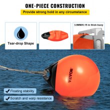 VEVOR Boat Buoy Balls, 15\" Diameter Inflatable Heavy-Duty Marine-Grade PVC Marker Buoys, Round Boat Mooring Buoys, Anchoring, Rafting, Marking, Fishing, Orange