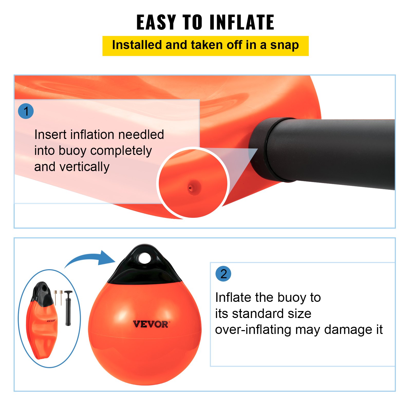 VEVOR Boat Buoy Balls, 15" Diameter Inflatable Heavy-Duty Marine-Grade PVC Marker Buoys, Round Boat Mooring Buoys, Anchoring, Rafting, Marking, Fishing, Orange