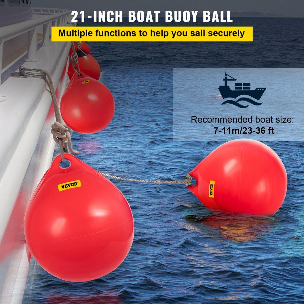 VEVOR Boat Buoy Ball, 21 Diameter Inflatable Heavy-Duty Marine-Grade Vinyl Marker  Buoy, Round Boat Mooring Buoy, Anchoring, Rafting, Marking, Fishing, Red
