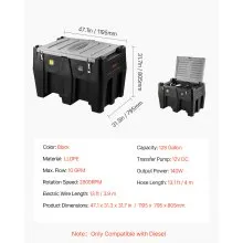 Portable Diesel Tank 128 Gal Diesel Fuel Tank with 12V Transfer Pump 10GPM Black