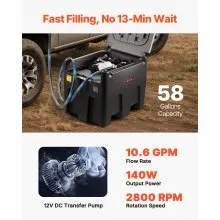 Portable Diesel Tank 58 Gal Diesel Fuel Tank with 12V Transfer Pump 10 GPM Black