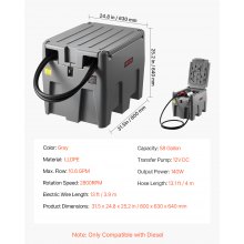 Portable Diesel Tank 58 Gal Diesel Fuel Tank with 12V Transfer Pump 10 GPM Grey