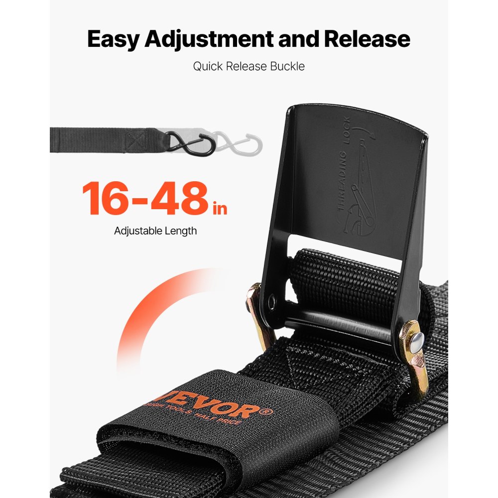 VEVOR Retractable Ratchet Straps, 2 in x 4 ft Ratchet Tie Down Straps with Security Lock S Hooks, 2 Pack Heavy Duty Ratchet Tie Down Straps with 1500 lbs Break Strength, for Trailers, Vehicles, Boat