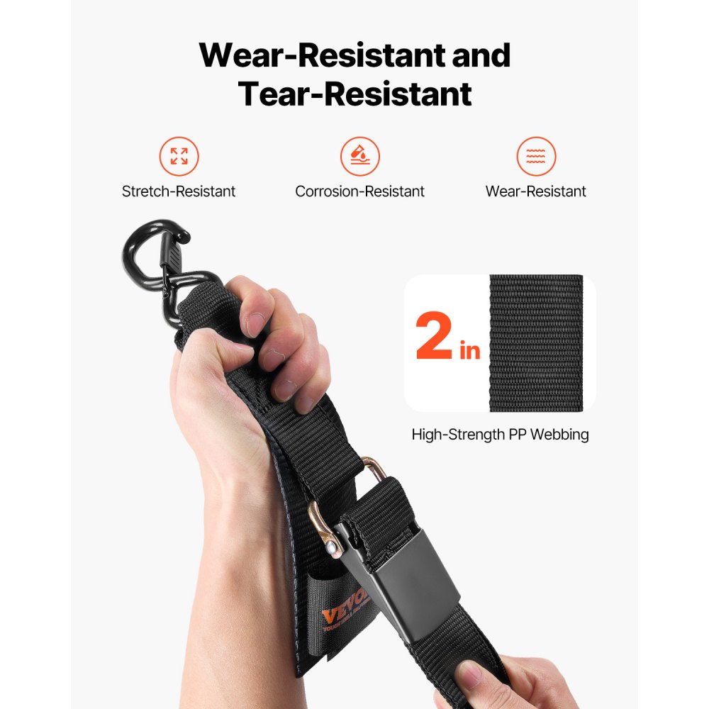 VEVOR Boat Trailer Transom Straps, 2 in x 4 ft Ratchet Tie Down Straps with Security Lock S Hooks, 2 Pack Heavy Duty Ratchet Tie Down Straps with 1500 lbs Break Strength, for Trailers, Vehicles, Boat