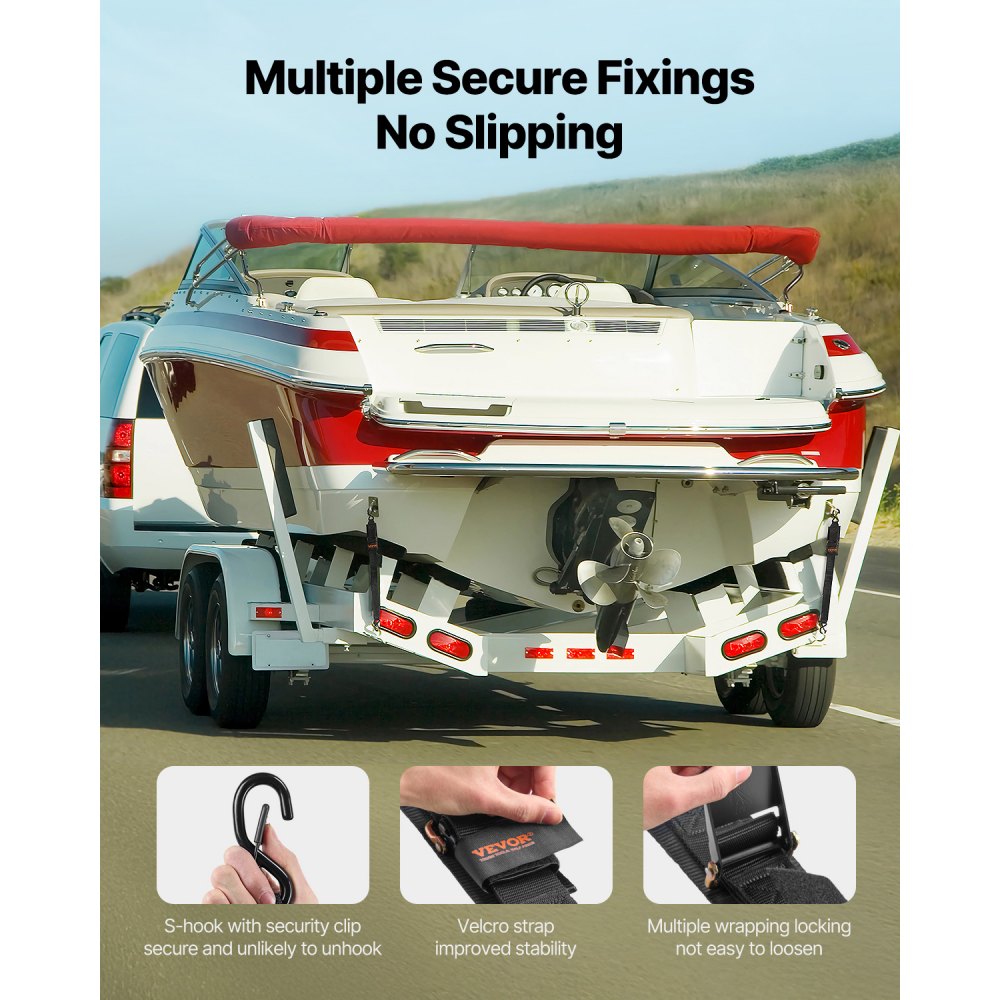 VEVOR Boat Trailer Transom Straps, 2 in x 4 ft Ratchet Tie Down Straps with Security Lock S Hooks, 2 Pack Heavy Duty Ratchet Tie Down Straps with 1500 lbs Break Strength, for Trailers, Vehicles, Boat