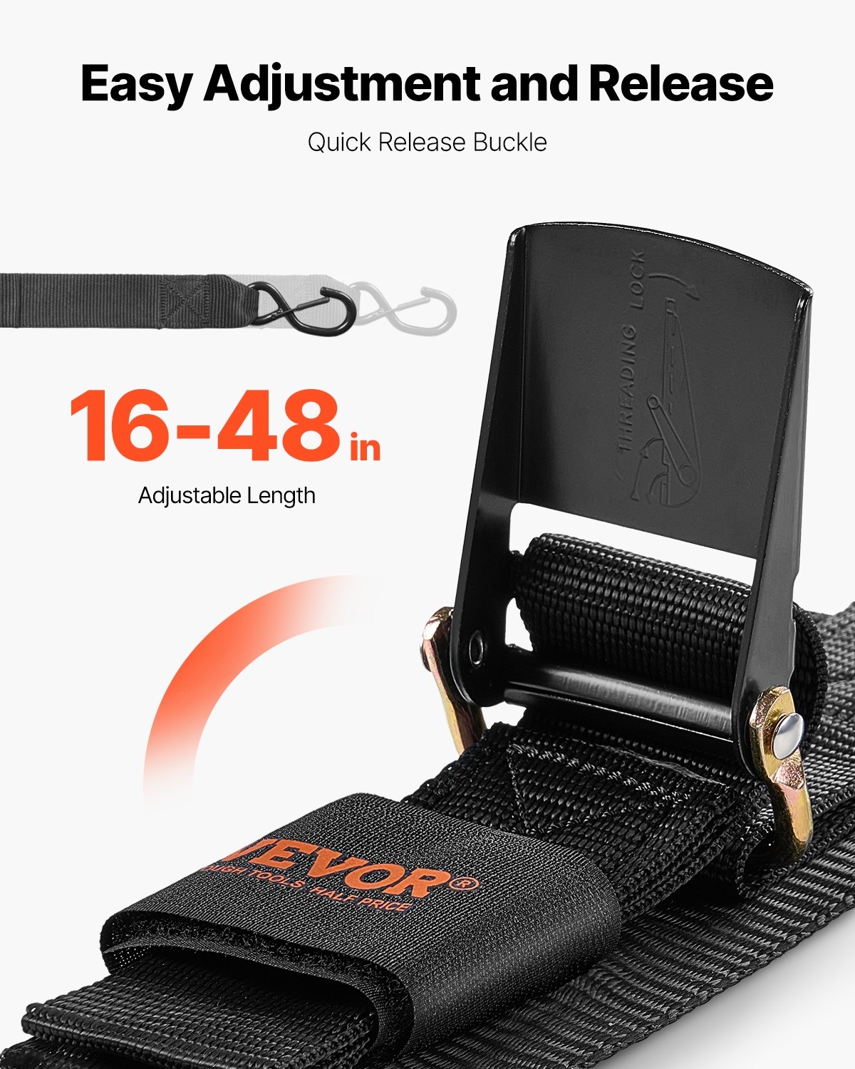 VEVOR Retractable Ratchet Straps, 2 in x 4 ft Ratchet Tie Down Straps with Security Lock S Hooks, 2 Pack Heavy Duty Ratchet Tie Down Straps with 1500 lbs Break Strength, for Trailers, Vehicles, Boat