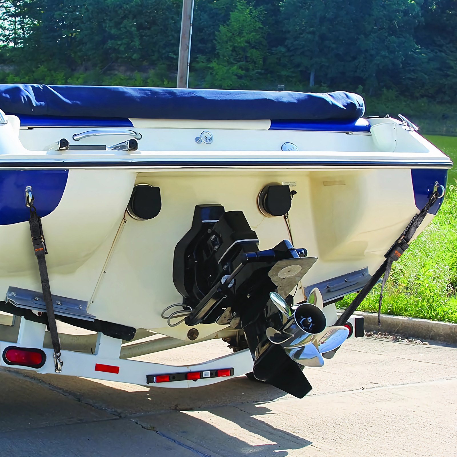 VEVOR Boat Trailer Transom Straps, 2 in x 4 ft Ratchet Tie Down Straps with Security Lock S Hooks, 2 Pack Heavy Duty Ratchet Tie Down Straps with 1500 lbs Break Strength, for Trailers, Vehicles, Boat