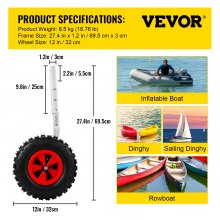 VEVOR Boat Launching Wheels, 12" Boat Transom Launching Wheel, 500 LBS Loading Capacity Inflatable Boat Launch Wheels, Aluminium Alloy Transom Launching Dolly Wheels with 4 PCS of Quick Release Pins