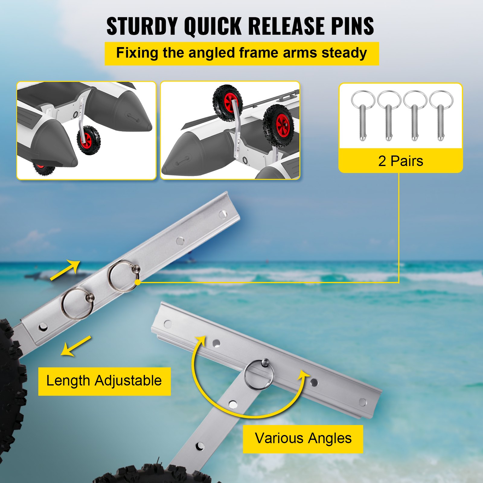 VEVOR Boat Launching Wheels, 12" Boat Transom Launching Wheel, 500 LBS Loading Capacity Inflatable Boat Launch Wheels, Aluminium Alloy Transom Launching Dolly Wheels with 4 PCS of Quick Release Pins