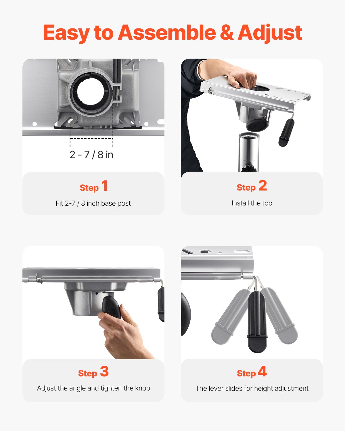 VEVOR Boat Seat Pedestal, Forward & Backward Sliding Adjustment, Aluminum Alloy Boat Chair Base with Slide, 5-inch Sliding Travel, Waterproof & Rust-resistant, Fit 2-7/8 Inch Diameter Pedestal Post