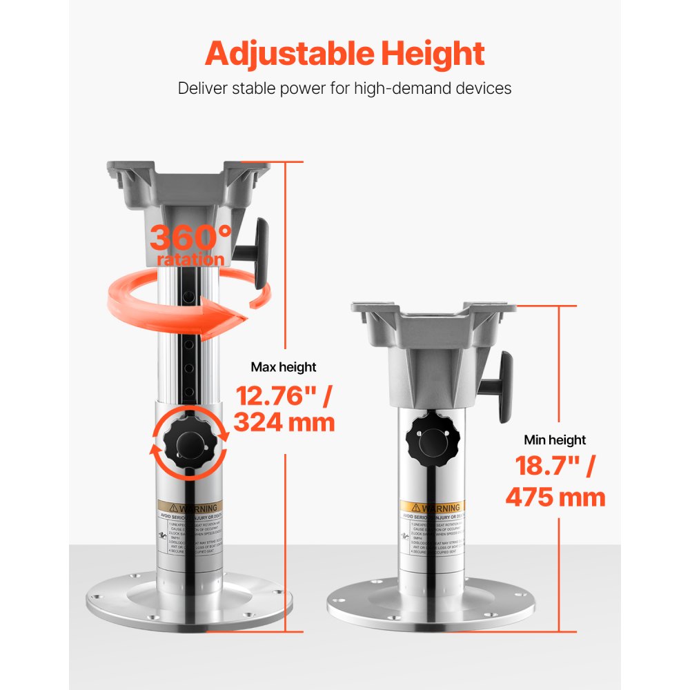 VEVOR Boat Seat Pedestal, Adjustable Height from 12.76 to 18.7 Inches, Aluminum Alloy Boat Chair Base with Locking Design, Waterproof & Rust-resistant, Ideal for Fishing and Boating Enthusiasts
