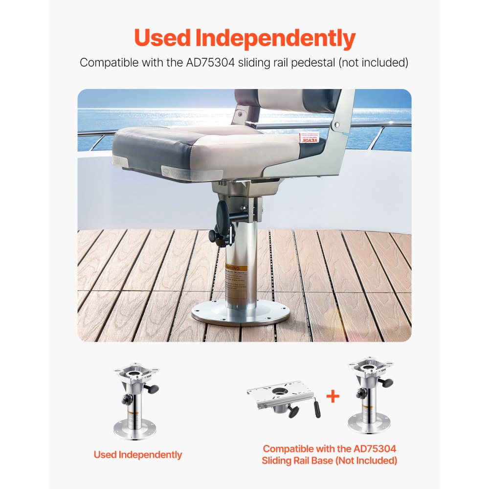 VEVOR Boat Seat Pedestal, Adjustable Height from 12.76 to 18.7 Inches, Aluminum Alloy Boat Chair Base with Locking Design, Waterproof & Rust-resistant, Ideal for Fishing and Boating Enthusiasts