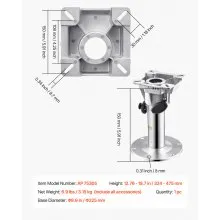 VEVOR Boat Seat Pedestal 12.76-18.7 Inches Height Adjustable Boat Seat Mount