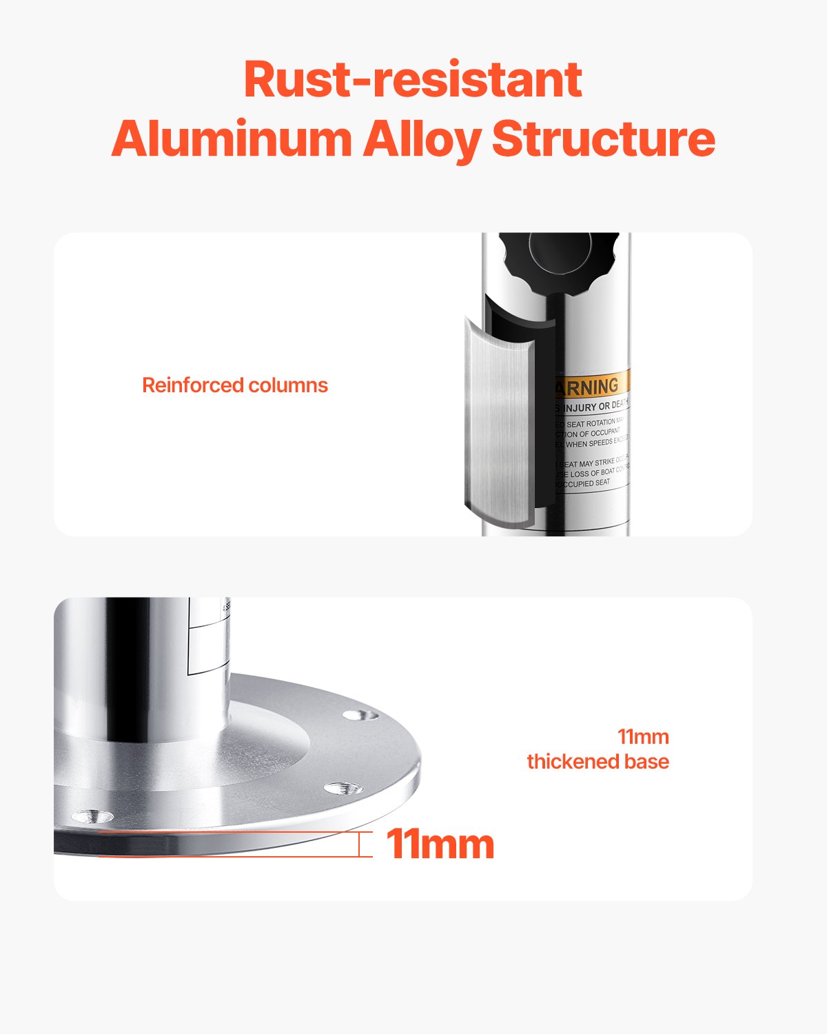 VEVOR Boat Seat Pedestal, Adjustable Height from 12.76 to 18.7 Inches, Aluminum Alloy Boat Chair Base with Locking Design, Waterproof & Rust-resistant, Ideal for Fishing and Boating Enthusiasts