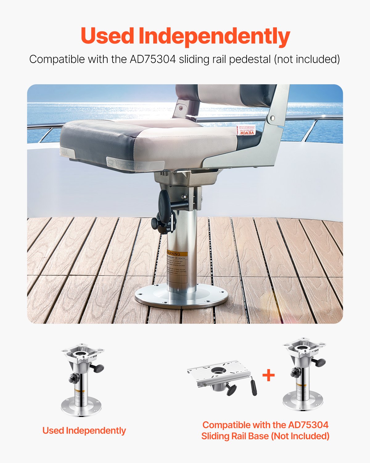 VEVOR Boat Seat Pedestal, Adjustable Height from 12.76 to 18.7 Inches, Aluminum Alloy Boat Chair Base with Locking Design, Waterproof & Rust-resistant, Ideal for Fishing and Boating Enthusiasts