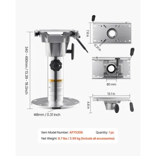 VEVOR Boat Seat Pedestal, Adjustable Height from to