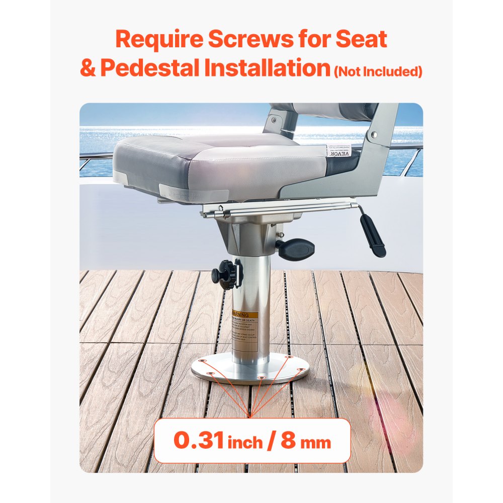 VEVOR Boat Seat Pedestal, Adjustable Height from 13.39 to 19.2 Inches, Aluminum Alloy Boat Chair Base with Slide, 5-inch Sliding Travel, Locking Design, Ideal for Fishing and Boating Enthusiasts