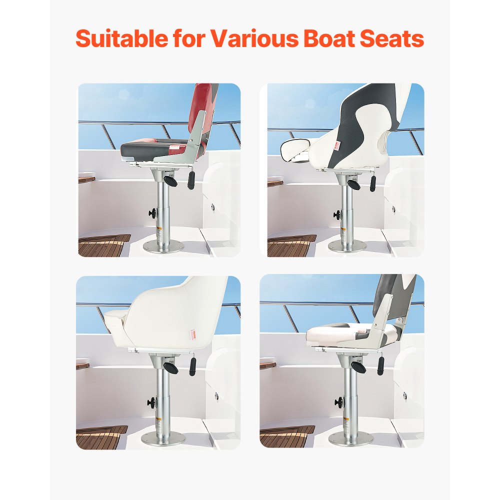 VEVOR Boat Seat Pedestal, Adjustable Height from 13.39 to 19.2 Inches, Aluminum Alloy Boat Chair Base with Slide, 5-inch Sliding Travel, Locking Design, Ideal for Fishing and Boating Enthusiasts