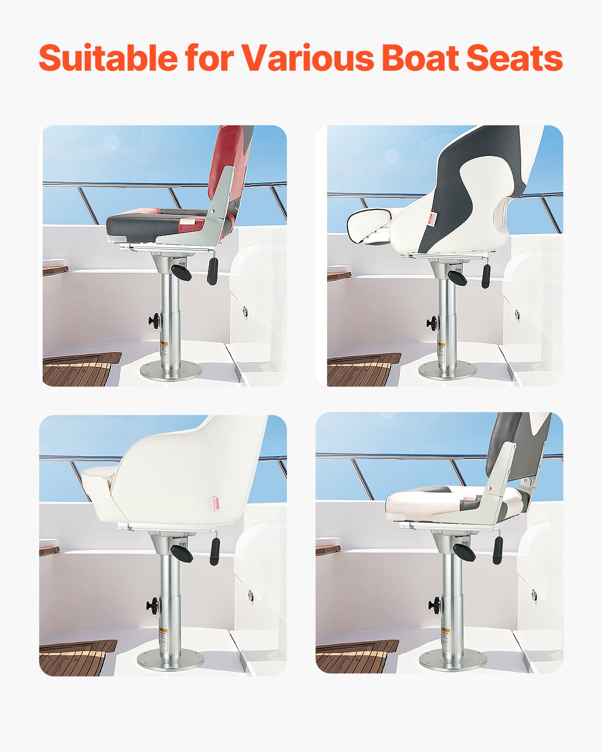 VEVOR Boat Seat Pedestal, Adjustable Height from 13.39 to 19.2 Inches, Aluminum Alloy Boat Chair Base with Slide, 5-inch Sliding Travel, Locking Design, Ideal for Fishing and Boating Enthusiasts