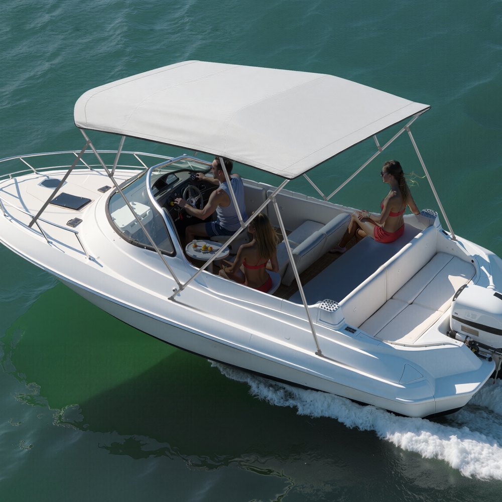 VEVOR 4 Bow Bimini Top Replacement Cover, 2440 mm Long, Durable 600D Marine Grade Waterproof Sun Shade Boat Canopy with Storage Boot, Easy Install Zipper Sleeve Awning, 2311-2440 mm W, Gray (No Frame)