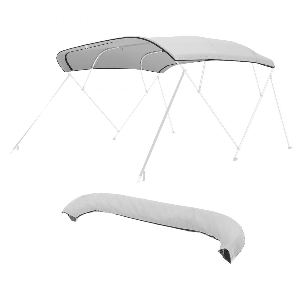 VEVOR 4 Bow Bimini Top Replacement Cover, 2440 mm Long, Durable 600D Marine Grade Waterproof Sun Shade Boat Canopy with Storage Boot, Easy Install Zipper Sleeve Awning, 2311-2440 mm W, Gray (No Frame)