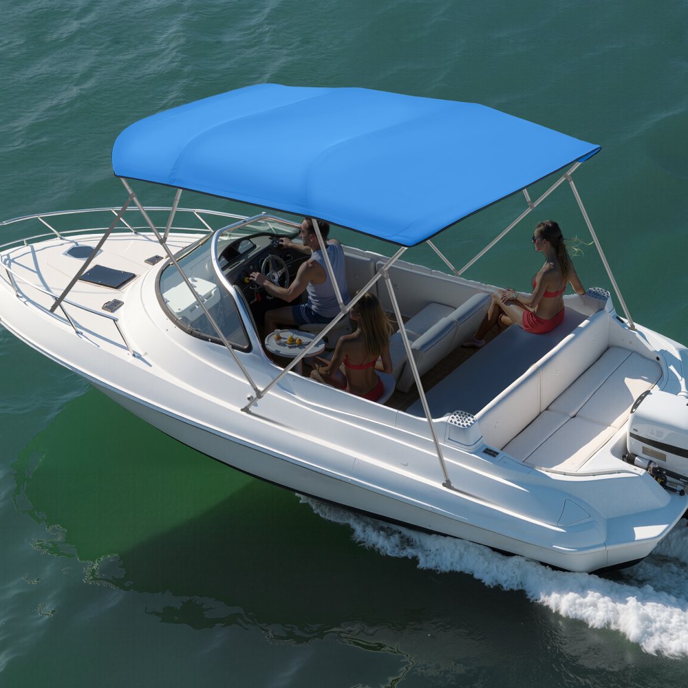 VEVOR 4 Bow Bimini Top Replacement Cover, 2440 mm Long, Durable 600D Marine Grade Waterproof Sun Shade Boat Canopy with Storage Boot, Easy Install Zipper Sleeve Awning, 2464-2616 mm W, Blue (No Frame)