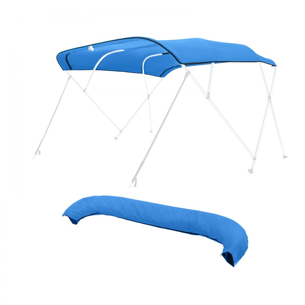 VEVOR 4 Bow Bimini Top Replacement Cover, 2440 mm Long, Durable 600D Marine Grade Waterproof Sun Shade Boat Canopy with Storage Boot, Easy Install Zipper Sleeve Awning, 2464-2616 mm W, Blue (No Frame)