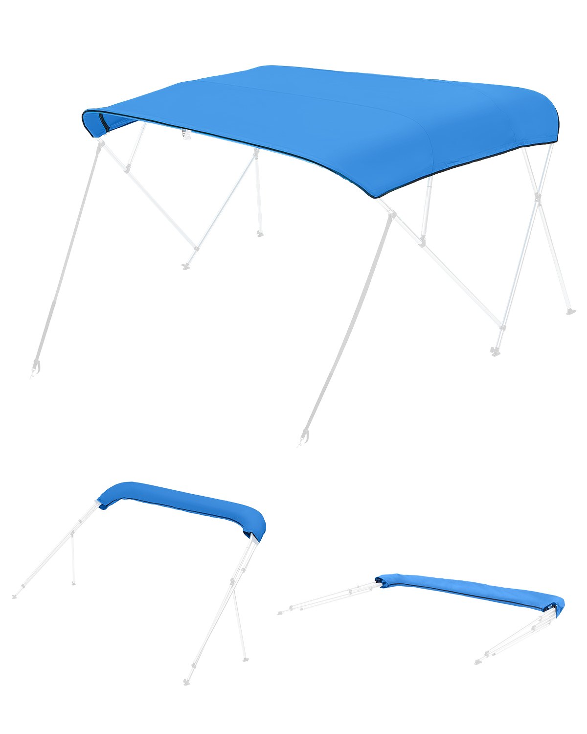 VEVOR 4 Bow Bimini Top Replacement Cover, 2440 mm Long, Durable 600D Marine Grade Waterproof Sun Shade Boat Canopy with Storage Boot, Easy Install Zipper Sleeve Awning, 2464-2616 mm W, Blue (No Frame)