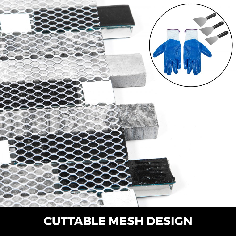 Backsplash Tile for Kitchen & Bathroom Teal Blue Glass & Gray Marble 12 Sheet