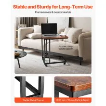 VEVOR C Table, C Shaped Sofa Side Table with Metal Frame Rolling Casters, Portable C Shaped End Stand for Living Room Bedroom Office, 19.69 x 13.78 x 23.82 inches Laptop Side Tables, Brown and Black