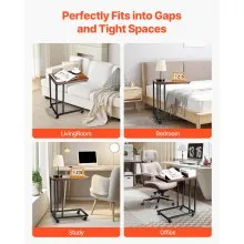 VEVOR C Table, C Shaped Sofa Side Table with Metal Frame Rolling Casters, Portable C Shaped End Stand for Living Room Bedroom Office, 19.69 x 13.78 x 23.82 inches Laptop Side Tables, Brown and Black