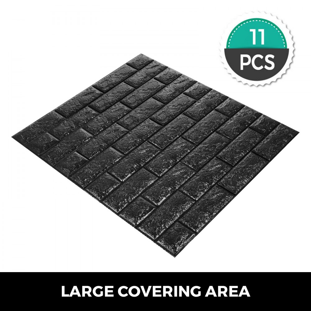VEVOR Paneles de pared de espuma 3D, 11 unidades, panel de pared de ladrillo 3D, 27,5 x 30,5 pulgadas, papel pintado de espuma PE, 69 pies cuadrados, papel pintado de ladrillo negro, paneles de pared autoadhesivos 3D para baño, cocina, sala de estar, decoración del hogar