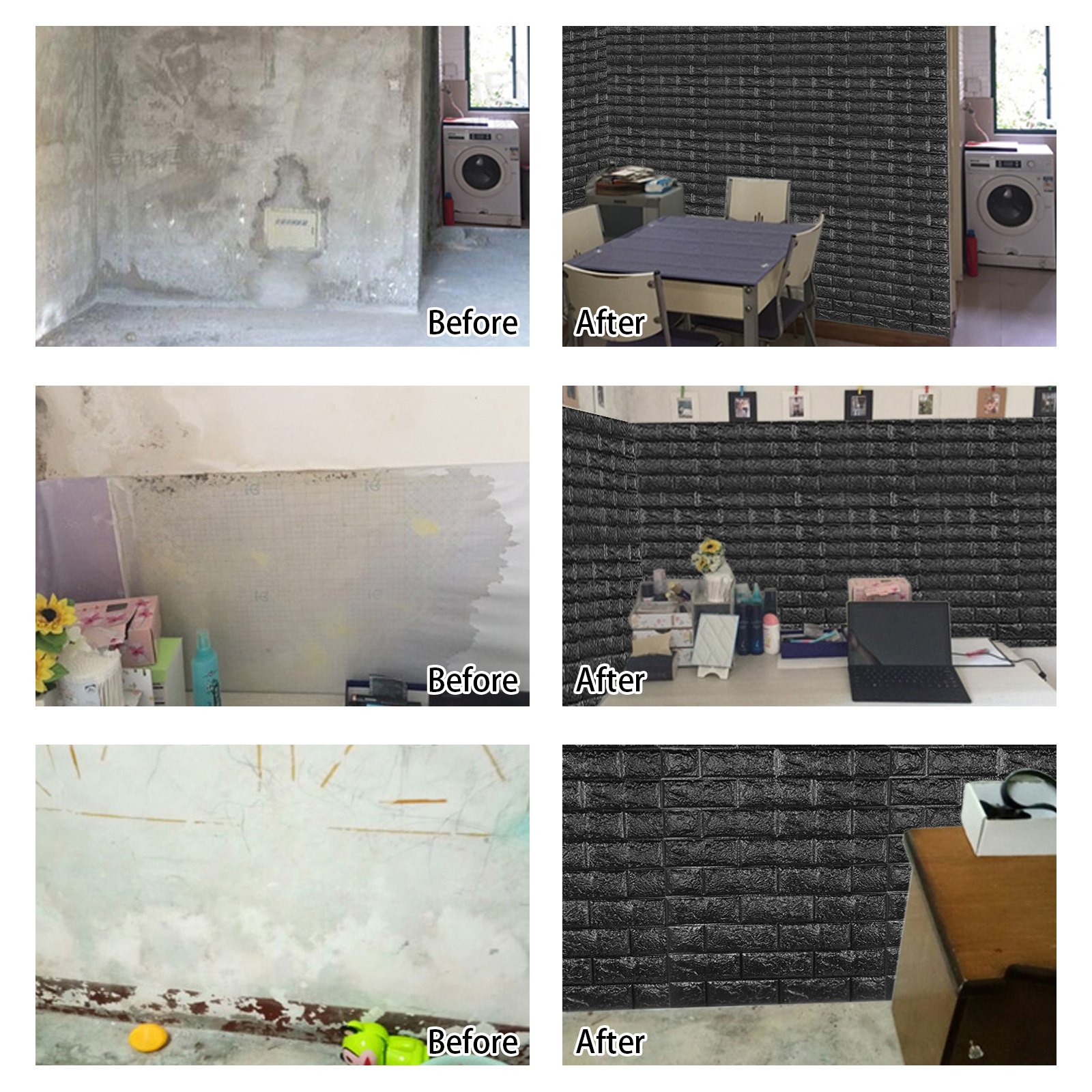 VEVOR Paneles de pared de espuma 3D, 11 unidades, panel de pared de ladrillo 3D, 27,5 x 30,5 pulgadas, papel pintado de espuma PE, 69 pies cuadrados, papel pintado de ladrillo negro, paneles de pared autoadhesivos 3D para baño, cocina, sala de estar, decoración del hogar