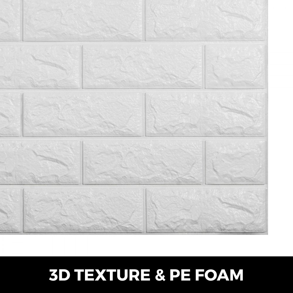 VEVOR 3D Foam Wall Panels 11 Pack 3D Brick Wall Panel 27.5x30.5 Inches PE Foam Wallpaper 69Sqft White Brick Wallpaper 3D self Adhesive Wall Panels for Bathroom Kitchen Living Room Home Decoration