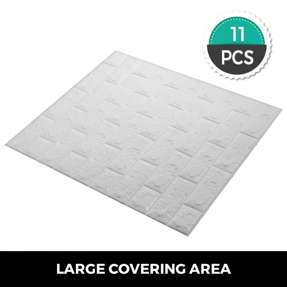 VEVOR 3D Foam Wall Panels 11 Pack 3D Brick Wall Panel 27.5x30.5 Inches PE Foam Wallpaper 69Sqft White Brick Wallpaper 3D self Adhesive Wall Panels for Bathroom Kitchen Living Room Home Decoration