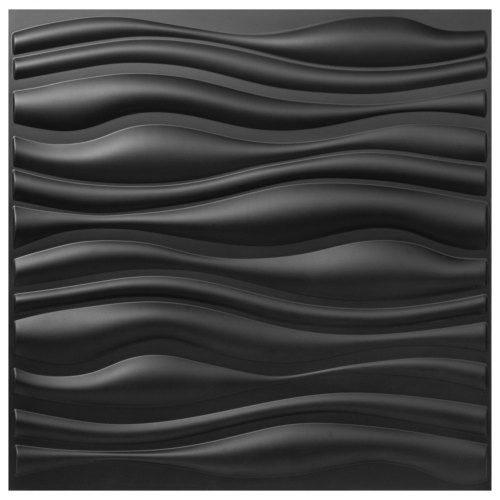 Plastic 3d Wall Panels Pvc Wave Design, Black, 19.7" X 19.7" (13-pack) Textured
