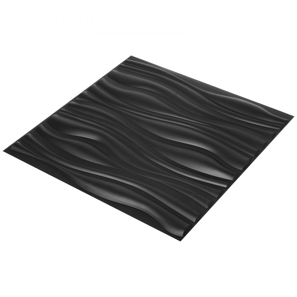 Plast 3d veggpaneler Pvc Wave Design, svart, 19,7" X 19,7" (13-pakning) strukturert