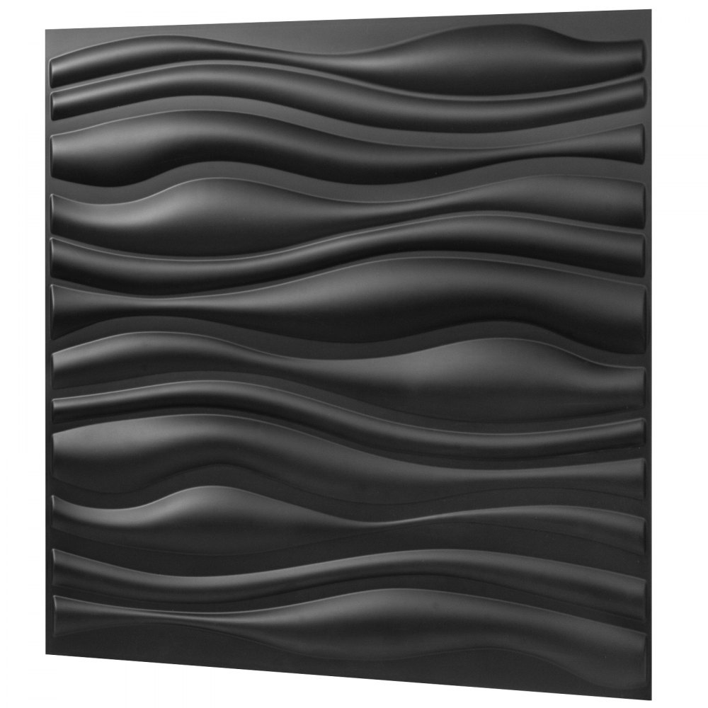 Plast 3d veggpaneler Pvc Wave Design, svart, 19,7" X 19,7" (13-pakning) strukturert