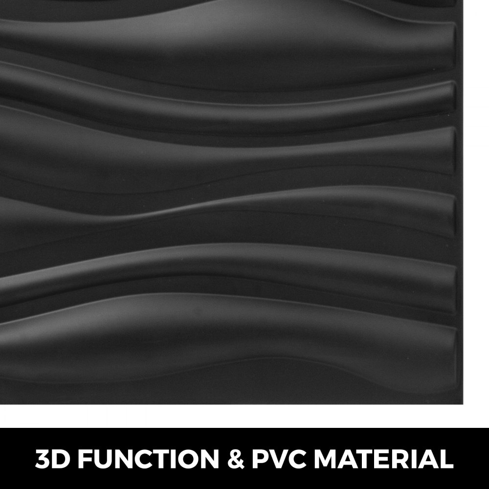 Plast 3d veggpaneler Pvc Wave Design, svart, 19,7" X 19,7" (13-pakning) strukturert