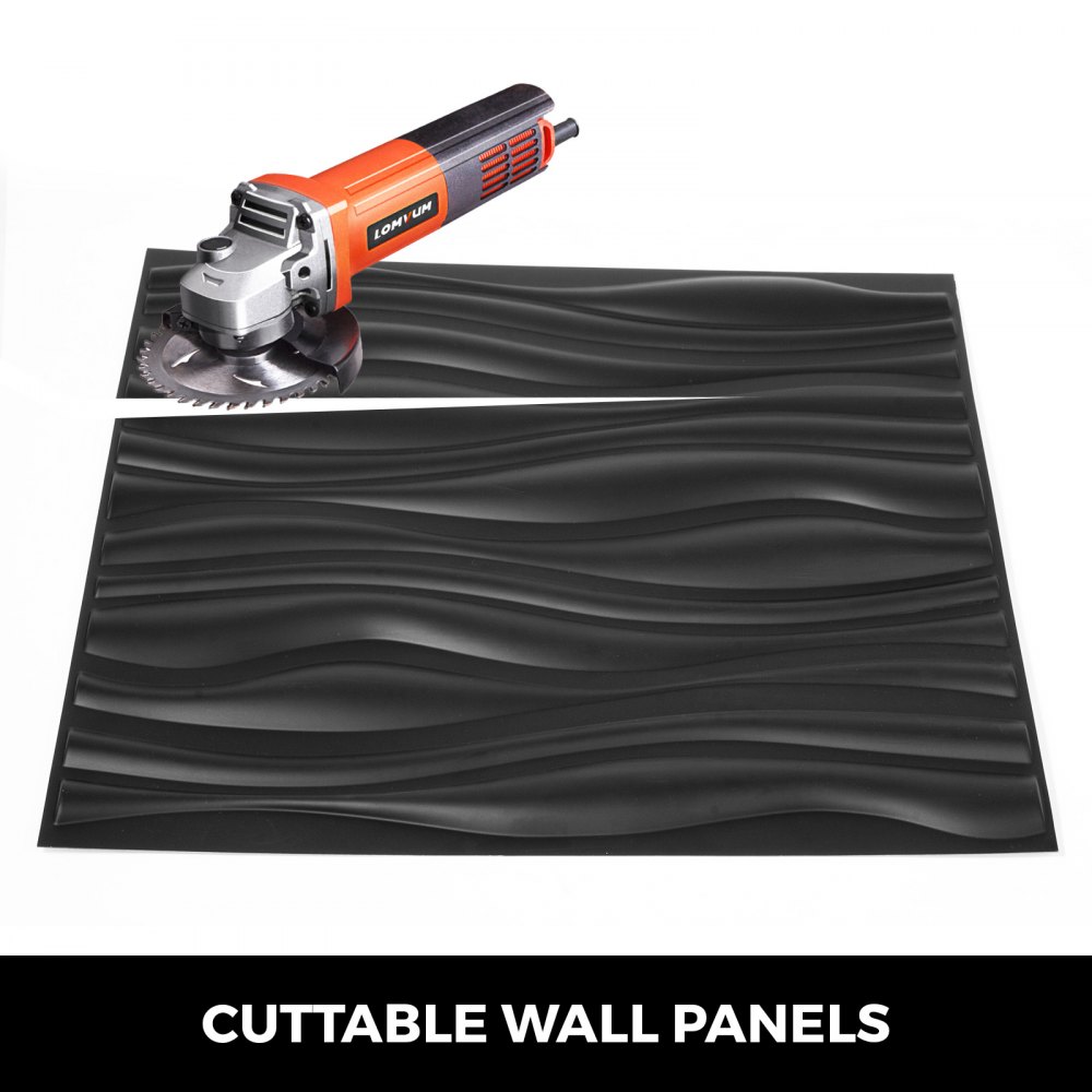 Plast 3d veggpaneler Pvc Wave Design, svart, 19,7" X 19,7" (13-pakning) strukturert