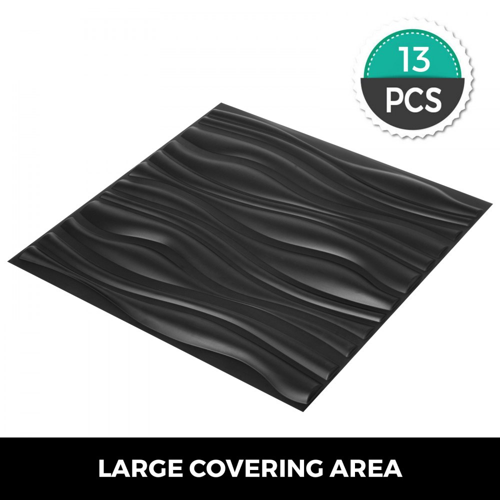 Plast 3d veggpaneler Pvc Wave Design, svart, 19,7" X 19,7" (13-pakning) strukturert