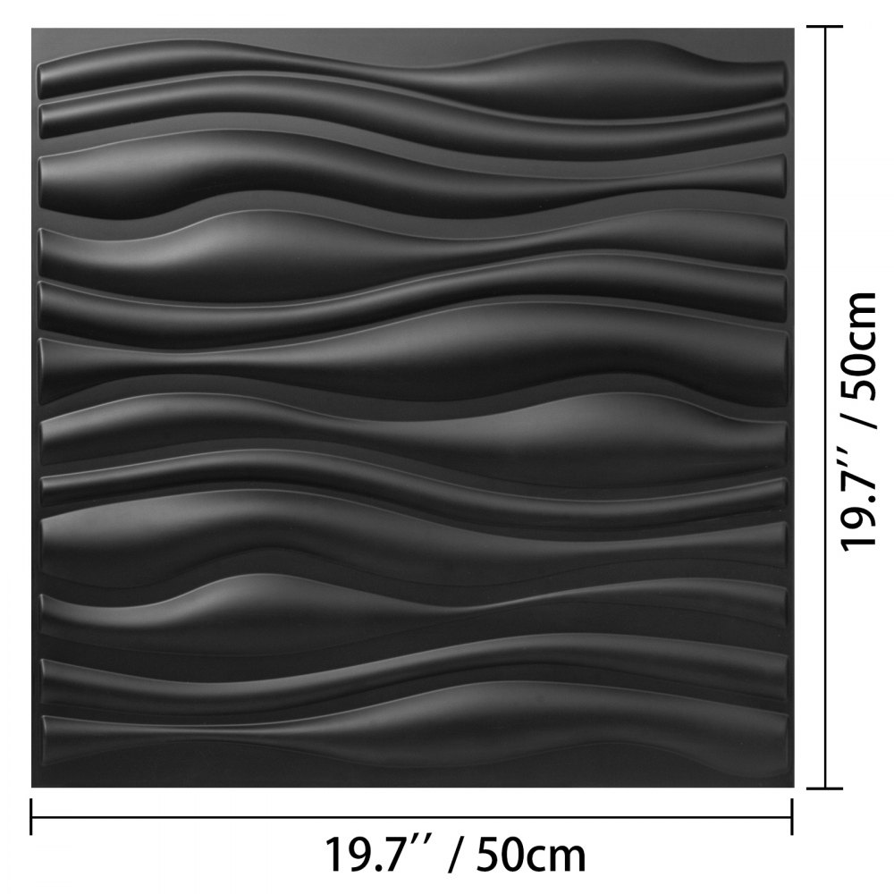 Plast 3d veggpaneler Pvc Wave Design, svart, 19,7" X 19,7" (13-pakning) strukturert