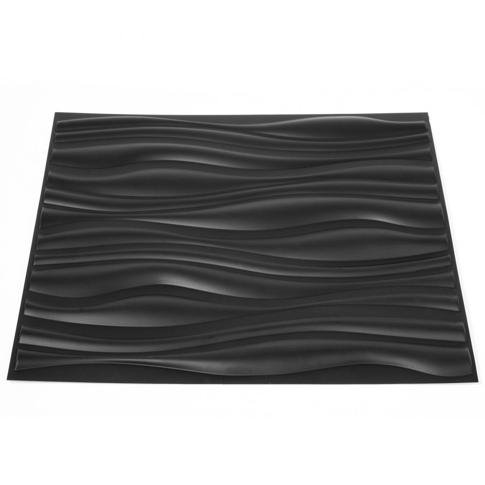 Plast 3d veggpaneler Pvc Wave Design, svart, 19,7" X 19,7" (13-pakning) strukturert