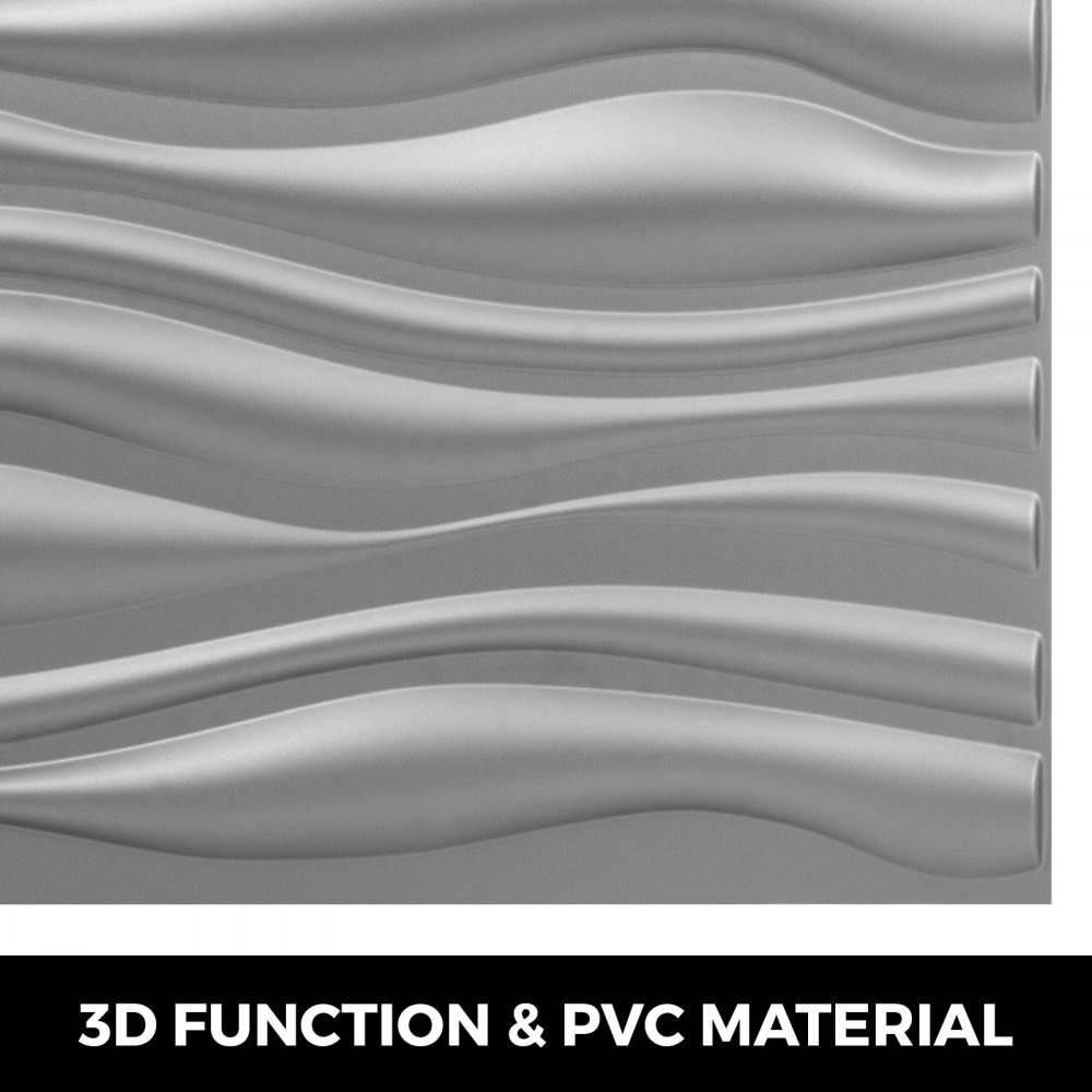 Vevor Plastic 3d Art Wall Panel Pvc Wave Wall Design, Silver, 13 Panels 35 Sf