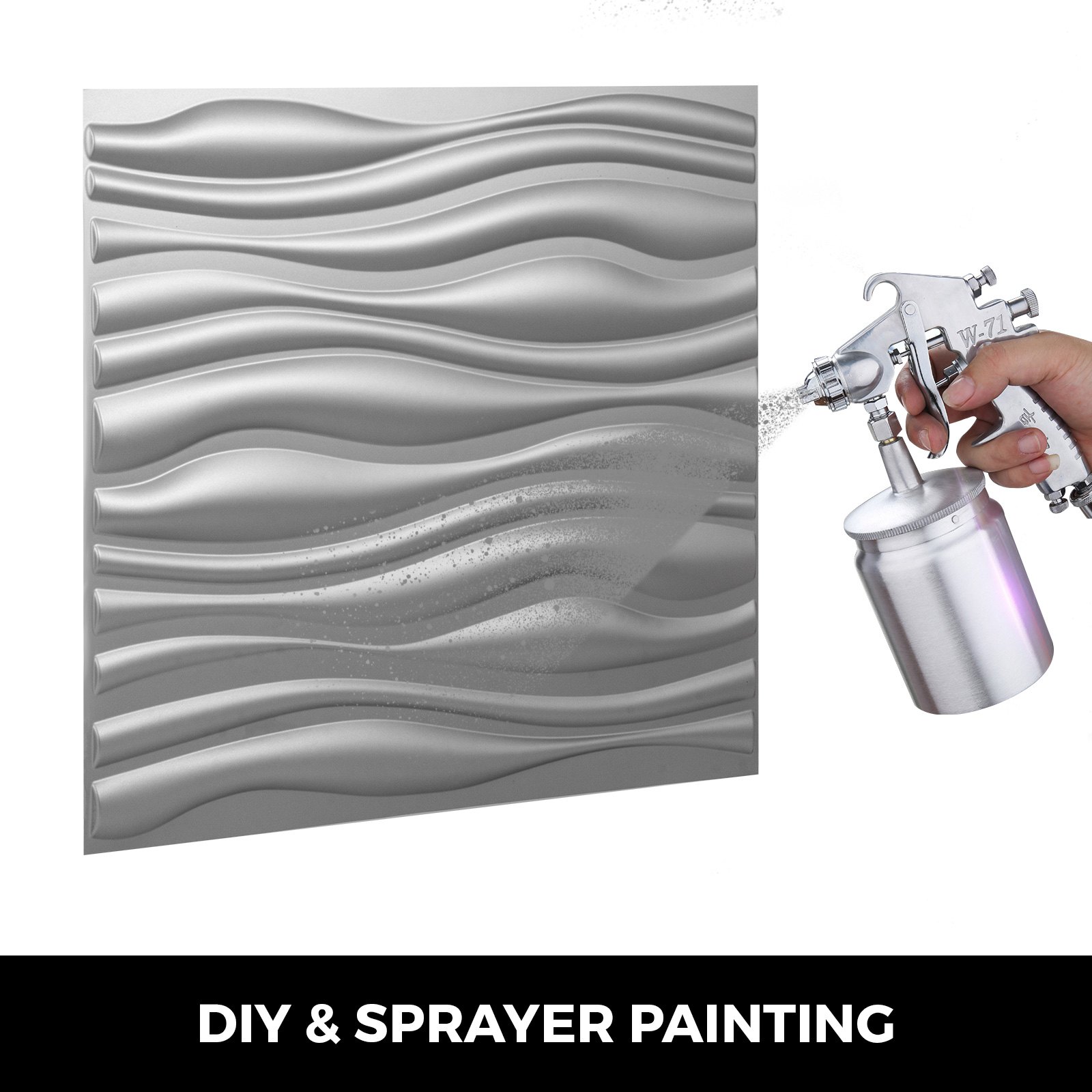 Vevor Plastic 3d Art Wall Panel Pvc Wave Wall Design, Silver, 13 Panels 35 Sf